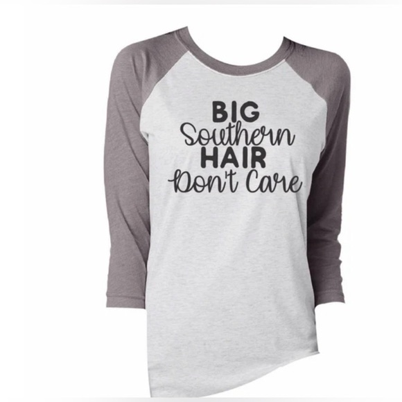 3/4 Sleeve, Round Neck T-Shirt | Big Southern Hair Don't Care | Medium | NWT - Picture 1 of 4